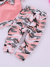 Girls Bow Camouflage Stitching Headwear Suit