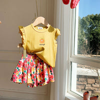 Flounced Sleeve Ruffled Short Sleeves Suit Floral