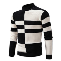 Men's Half-high Collar Contrast Color Pullover Knitwear Korean Youth Fashion Casual Top