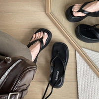 Extra Height, Black Flip-flops Female Summer Outdoor Sandals