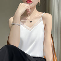 V-neck Mesh-panelled Sleeveless Chic Slip-style Camisole