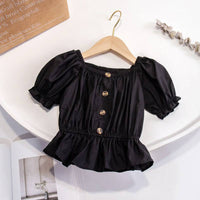 Girls' One-shoulder Puff Sleeve Top Korean Style