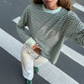 SpringSummer Fashionable Commuter Striped Long Leeve Top