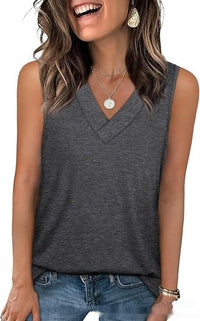 V-neck Casual Loose-fit Sleeveless Shirt