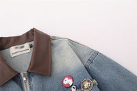 European And American Fashion Loose Contrast Color Lapels Washed And Worn Denim Jacket