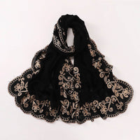 Ethnic Style Black Embroidered Toe Cap Shawl Scarf
