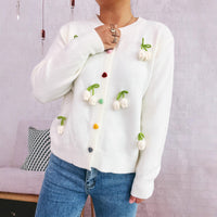 Three-dimensional Decoration Flower Cute Style Knit Casual Valentine's Day Sweater