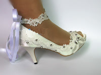 Fish Mouth Lace Silk Satin Bridesmaid Strappy Rhinestone Women's Shoes