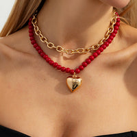 Vintage Red Acrylic Beaded Bent-Tube Necklace