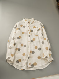 Japanese-style Double-Layer Cotton Gauze Printed Long-Sleeve Shirt Top For Women