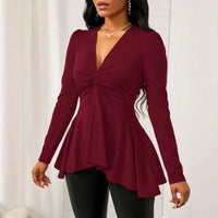 Fashionable V-neck Long-sleeve Casual Top For Women