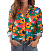 Womens 3D-printed Floral Loose-fit Blouse