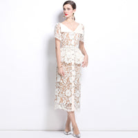 Niche-chic Oversized Lapel Short-sleeve Lace Bodycon Dress For Women