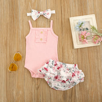 Sunken Stripe Sling Triangle Rompers Flounced Skirt Three-piece Set