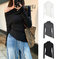 Sexy Off-the-Shoulder Long-Sleeve Knit Top For Women With A Slanted Neckline