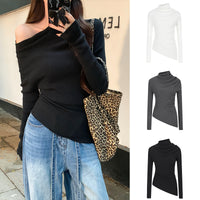 Sexy Off-the-Shoulder Long-Sleeve Knit Top For Women With A Slanted Neckline