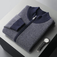 Cashmere Thickened Men's Half Turtleneck Zipper Knitted Cardigan