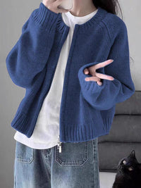 Loose Thickened Zipper Cardigan Long-sleeved Knitted Top