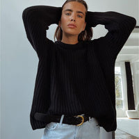 Relaxed-fit Crew-neck Solid-color Long-sleeve Laid-back Style