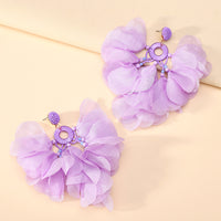 Handmade Bohemian Beaded Chiffon Flower Tassel Earrings For Women Tropical Vacation Statement Jewelry