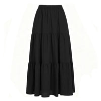 Cotton-linen Pocketed Midi Skirt With A High Elastic Waistband