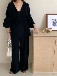 Women's Knitted Cardigan Wide-leg Pants Two-piece Suit