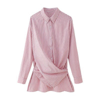 Fashion Loose Striped Lace-up Multi-color Long Sleeve Shirt