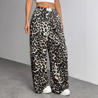 Loose-fitting Casual Pants With A Printed Leopard Pattern And An Elastic Waistband
