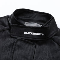 Loose Casual Deconstructing Patchwork Stand-up Collar PU Leather Jacket Coat