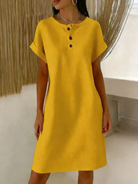 New Comfortable Casual Solid-Color Waffle-Knit Crew-Neck Dress