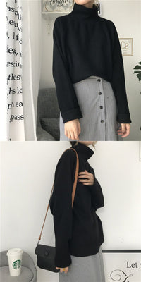 Women's Pure Color All-matching Half-high Collar Long Sleeves Top