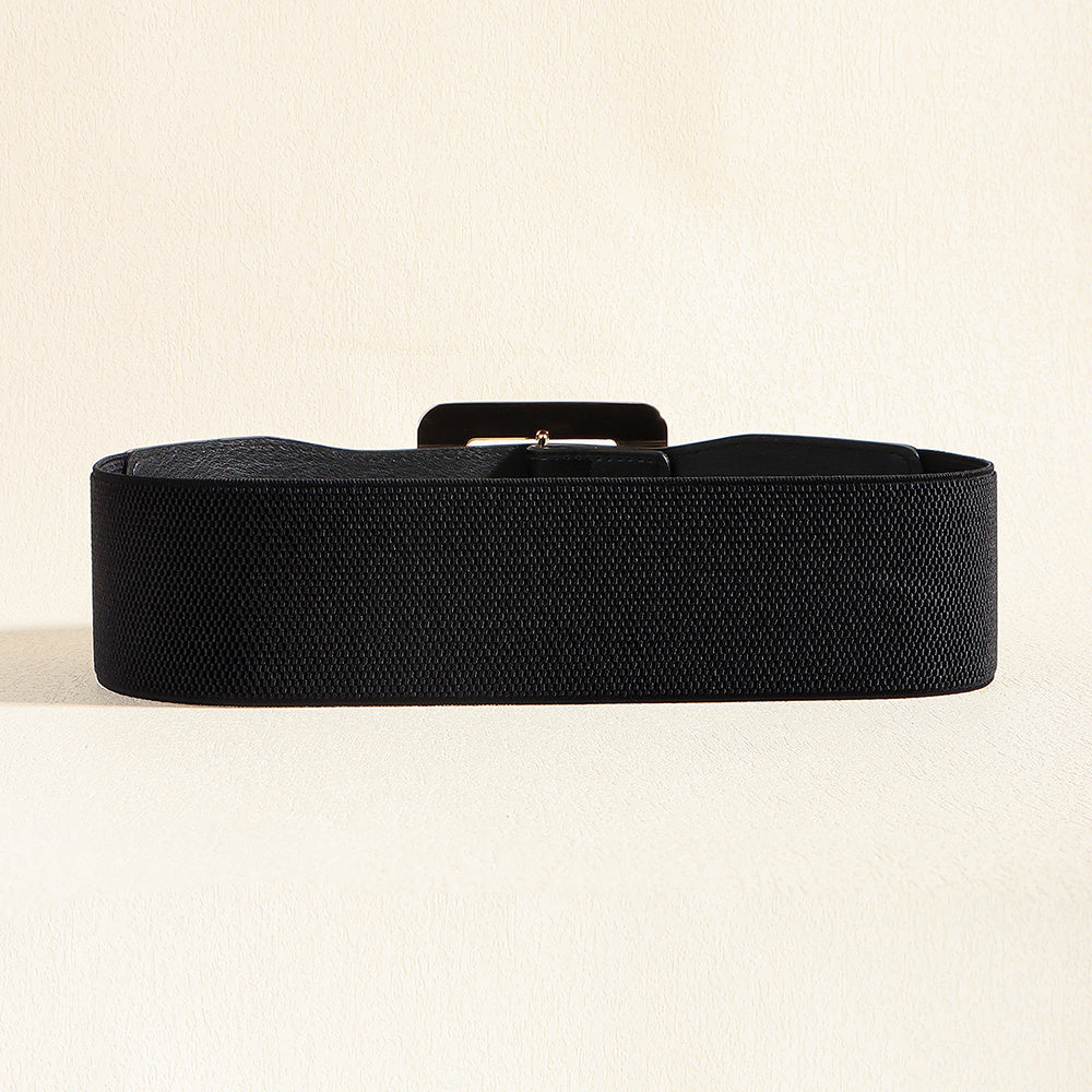 Retro Women's Metal Square Buckle Elastic Elastic Belt Simple Black Needle Buckle Everything Wide Waist Seal Senior Belt