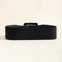 Retro Women's Metal Square Buckle Elastic Elastic Belt Simple Black Needle Buckle Everything Wide Waist Seal Senior Belt