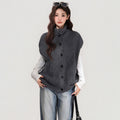 Grey Lapel Knitted Vest Sweater Warm Coat Women's Autumn And Winter Innerwear Top