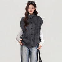 Grey Lapel Knitted Vest Sweater Warm Coat Women's Autumn And Winter Innerwear Top