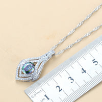 Inlaid Gemstone Pendant Earrings Necklace And Ring For Women 4 PCs Set