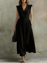Casual Fashionable Elegant V-Neck Dress With Pockets