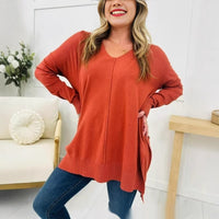 Women's Design Sewing Front Sweater Loose Knitwear Long Sleeve Top