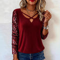 Womens Fashion Sequin V Neck Long Sleeve Top