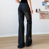 Ladies' Retro Slim Fit And Slimming Plant Embroidery Low Waisted Jeans