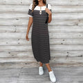 Womens Crew-Neck Slit Short-Sleeve Striped Dress