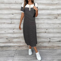 Womens Crew-Neck Slit Short-Sleeve Striped Dress