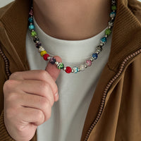 Mens Colored Diamond-Bead Necklace With Diamonds