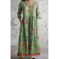 European And American-style Printed Casual Loose-fitting Long-sleeve Dress