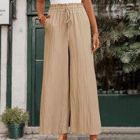 Summer Textured Trousers Commuter Casual High-Waist Wide-Leg Pants Womens