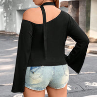 Women's Irregular Long Sleeve Short Fitted Off-Shoulder Top