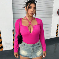Women's Sexy Hollow-out Halter Slim-fit Long Sleeve American Top