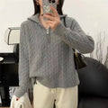 Thick Loose Outer Wear Half Turtleneck Lapel Cable-knit Sweater