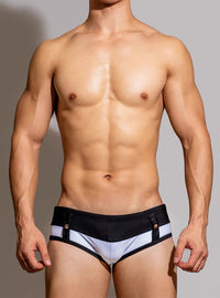 Men's Swimming Trunks Low Waist Stitching Lace Black And White Briefs