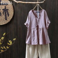 Ruffled Loose Plus Size Top For Ethnic Style Shirt Women